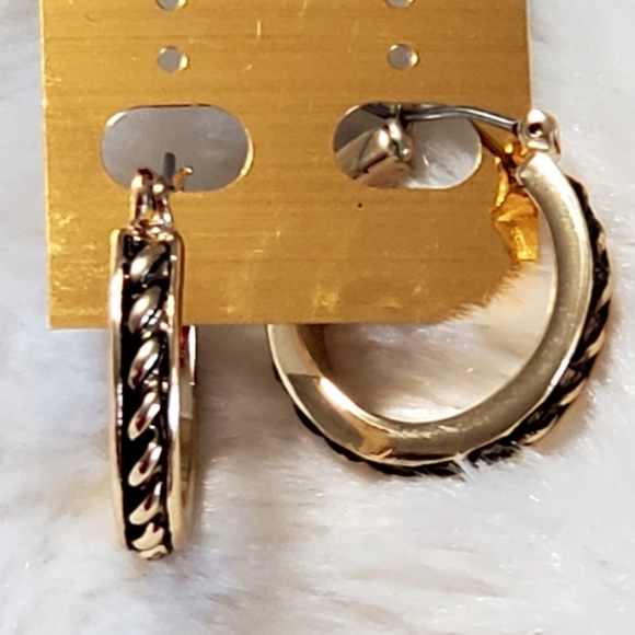Black & Gold Embossed Hoop Earrings - Picture 1 of 6